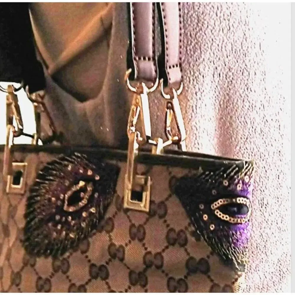 GUCCI Small Tote Shoulder Bucket Bag Monogram Peacock Embellished Sequin Vintage